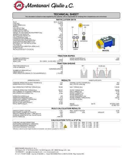 Безредукторна лебідка, 1000 кг, 2.0 м/с, 17 кВт, Montanari Giulio & C. MGV25L