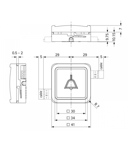 Кнопка SCHAEFER B 37 Q 2M 31-09-00-10 12-30V 16 желтая рамка красная подсветка