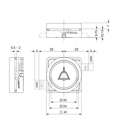 Кнопка SCHAEFER B 37 R 2M 31-09-00-10 12-30V 16 желтая рамка красная подсветка